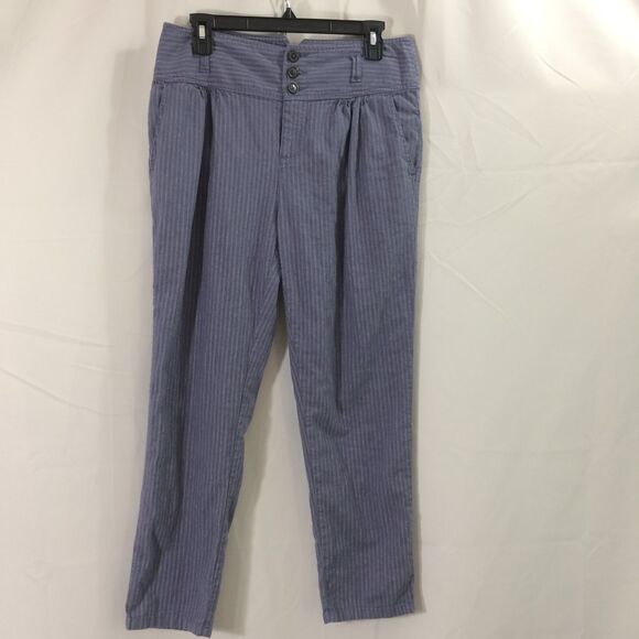Sundance P8 Blue Striped Linen Cotton Blend Pants High Rise Button Front - Picture 2 of 5